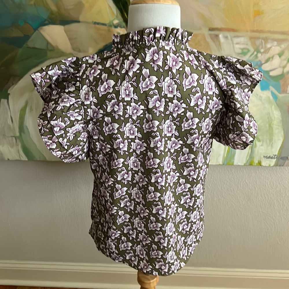 THML smocked Floral Blouse puff sleeve XS - Picture 8 of 16